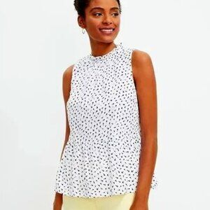 LOFT Petite White Black Rose Print Eyelet Ruffle Halter Peplum Top SP